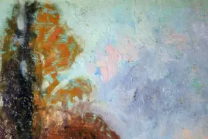 Close-up of trees along the Seine in Narcisse Guilbert's painting, showcasing the lush greenery and natural beauty.